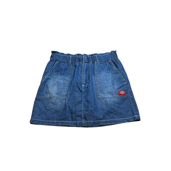 Dickies Denim Mini Skirt Women's Size Large Pockets Zip - Logo - 90's  - Y2K - Picture 1 of 6